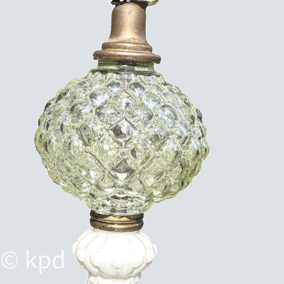 Vintage Milk Glass Hobnail Table Lamp with Pressed Glass Globe - Picture 3 of 10